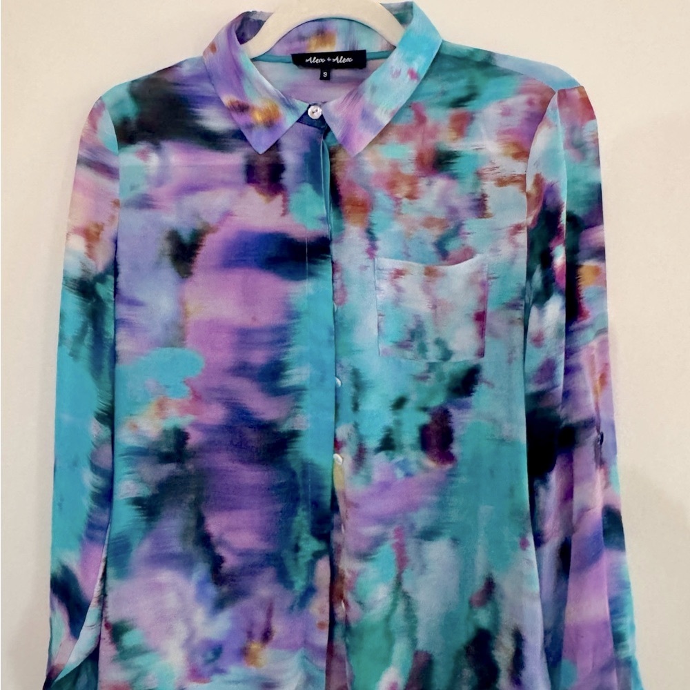 Vibrant Multicolor Blouse, slightly sheer, Size Small
